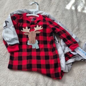Carter's Red and Black Plaid Moose Sleepwear